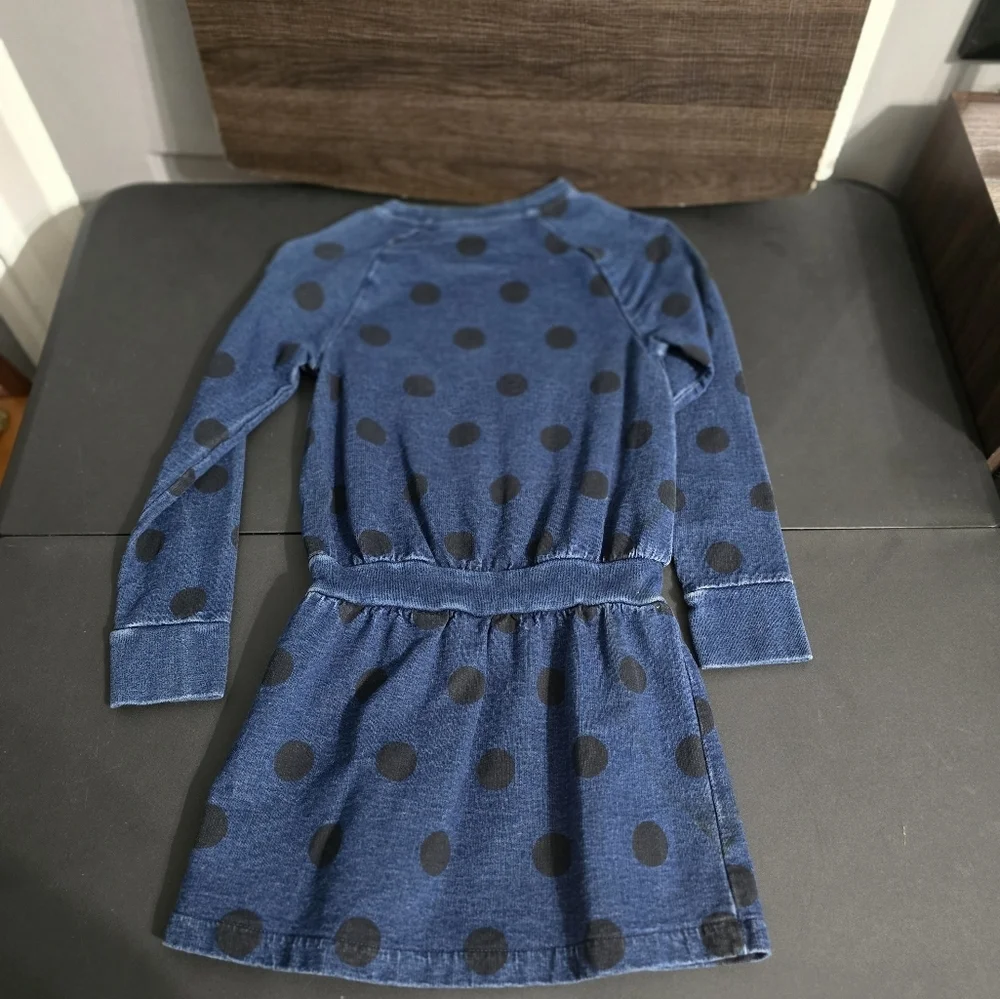 GAP Kids Genius Blue Long Sleeve Dress Black Polka Dots Girls Size M 8